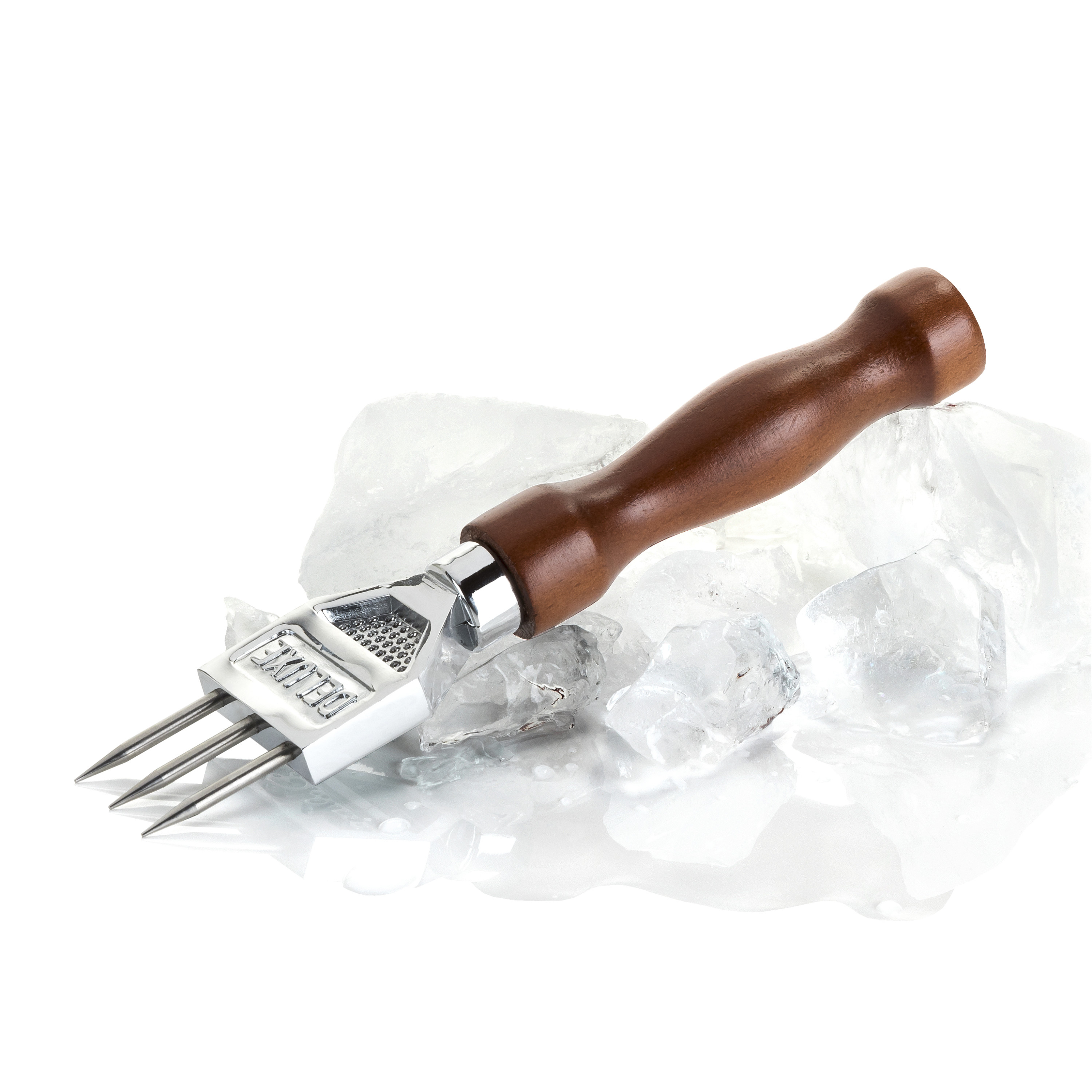 Viski 3 Pronged Ice Pick, Wood Handle Stainless Steel Ice Shaper, Bar