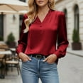 thumbnail image 2 of Dazajoo Womens Business Casual Tops Dressy Work Long Sleeve Shirts Cute Silk Satin V Neck Blouses,Red,XL, 2 of 9