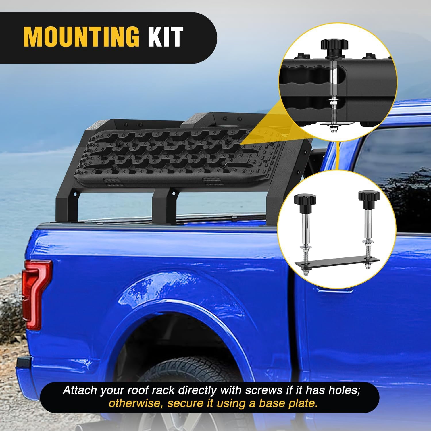 Nilight Recovery Off-road Traction Boards Emergency Tire Ladder Mats For 4WD 4X4 Mud Sand Snow with 2PCS Mounting kit Zipper Bag 2 leashes (Black)