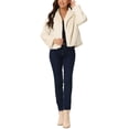 thumbnail image 2 of Women's Cropped Faux Fur Coat Fashion Winter Open Front Jacket Notch Lapel Long Sleeve Fluffy Coat S Beige, 2 of 6