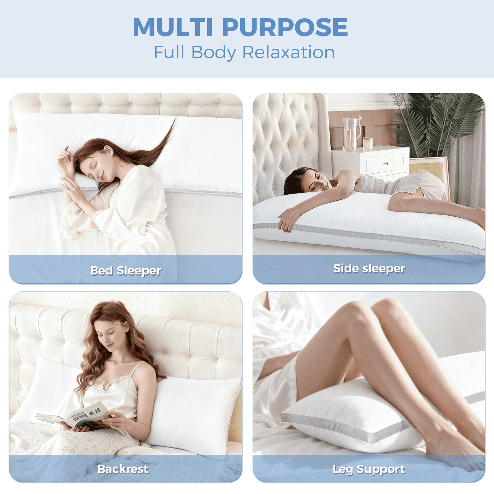 COOKEY Body Pillow for Adults 20"x54" – Firm & Supportive Long Pillow for Bed, White
