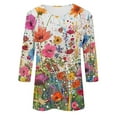 thumbnail image 5 of Tnhcen Women's Fall Floral Print Crewneck 3/4 Sleeve Loose Fit Basic Tops - Plus Size Friendly Autumn Shirts S-3XL, 5 of 5