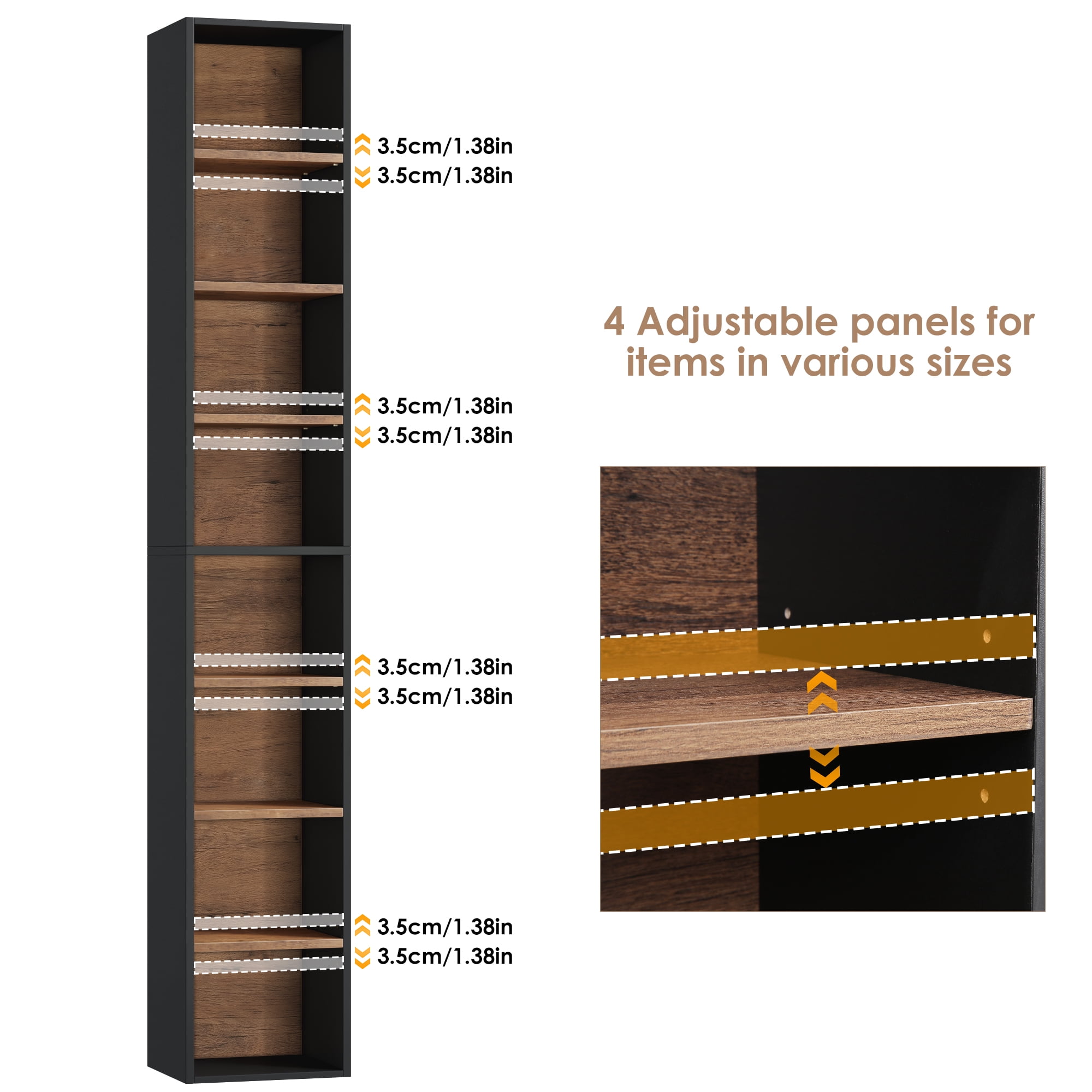 Homfa 8-Tier Wood Bookcase,71''Tall Storage Cube Organizer with Adjustable Shelves for Living Room Bedroom,2PCS,Black+Vintage Oak