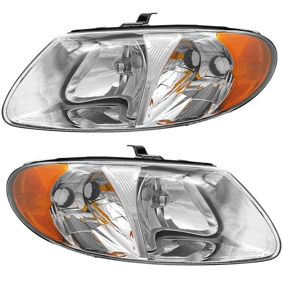TopAutoGear for 2001 2002 2003 2004 2005 2006 2007 Dodge Caravan Headlights assembly Chrome Housing Clear Lens with Amber Reflector Headlight Replacement Driver and Passenger Side