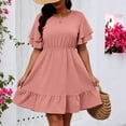 thumbnail image 4 of Karymi Plus SizePolka Dot Ruffle Sleeve Dress, Round Neck Elastic Waist Tiered Flounce Hem Casual A-Line Summer Dress Maxi Dress, 4 of 7
