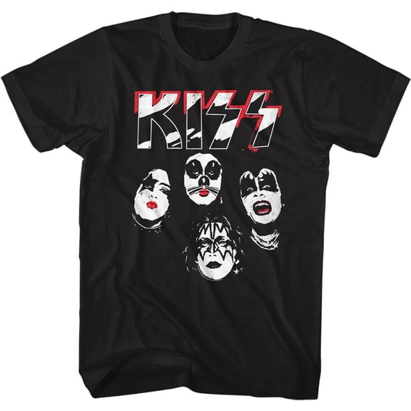 Kiss Logo Faces Black Adult T-Shirt 3Xlt