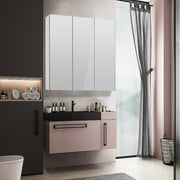 Taimei 48" W x 36" H x 4” D Aluminum Medicine Cabinet with Three(3) Frameless Beveled Mirror Doors, Interior Mirrors,Color Satin, Adjustable 3 Glass Shelves, Soft Closure. By: FOCA US