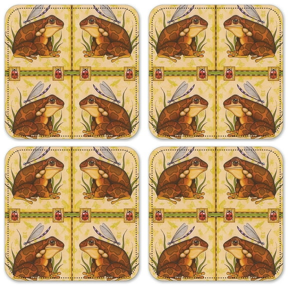 Vinyl Drink Coasters - Set of 4 - Brown Frogs