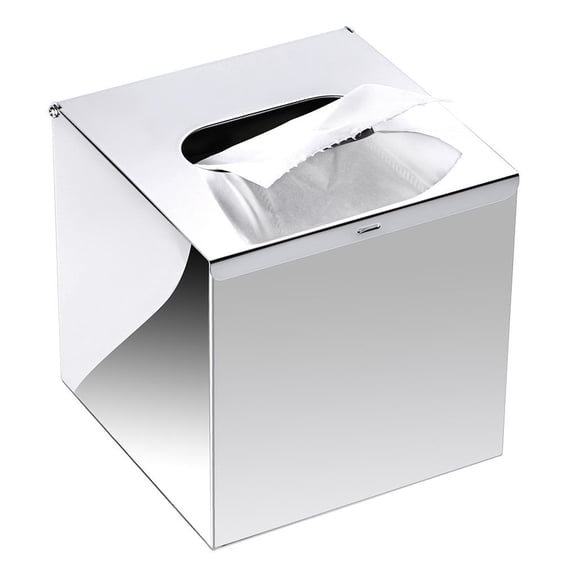 Square Stainless Steel Tissue Box Cover - Wall Mounted Tissue Box Holder for Bedroom/Bathroom/Vanity/Countertop/Dresser/Night Stand/Office/Car, Polish