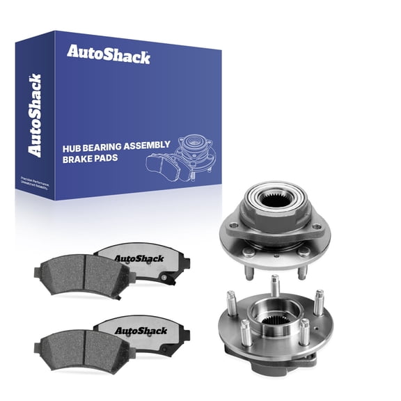 AutoShack Front Ceramic Brake Pads & Hub Bearing Assemblies for Chevrolet & Buick, Impala 2000-2005 Century 2003-2005 Monte Carlo 2003-2005, FWD V6 3.1L 3.4L 3.8L - 5-Lug, without ABS