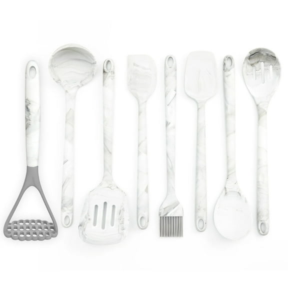 Better Houseware 8-Piece Silicone Utensils Set, White Marble, 3300/Set