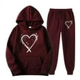 thumbnail image 2 of JURANMO Fall Fashion Outfits for Women Heart Graphic Cute Hoodie Sweatsuits 2 Piece Sets Long Sleeve Hooded Sweatshirt and Jogging Sweatpants Suit Wine S, 2 of 3