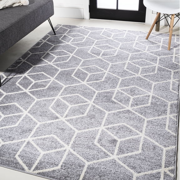 JONATHAN Y SUPERSOFT 5 x 8 Area Rug, Tumbling Blocks Modern Geometric - Light Gray/White, SEU101G-5