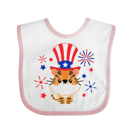 

Inktastic 4th of July Cute Tiger with Blue and Red Fireworks Gift Baby Boy or Baby Girl Bib