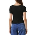 thumbnail image 3 of INSPIRE CHIC Short Sleeves Top for Women Ruched Going Out Crop Shirts Slim Fit Basic Tee Blouse L Black, 3 of 6