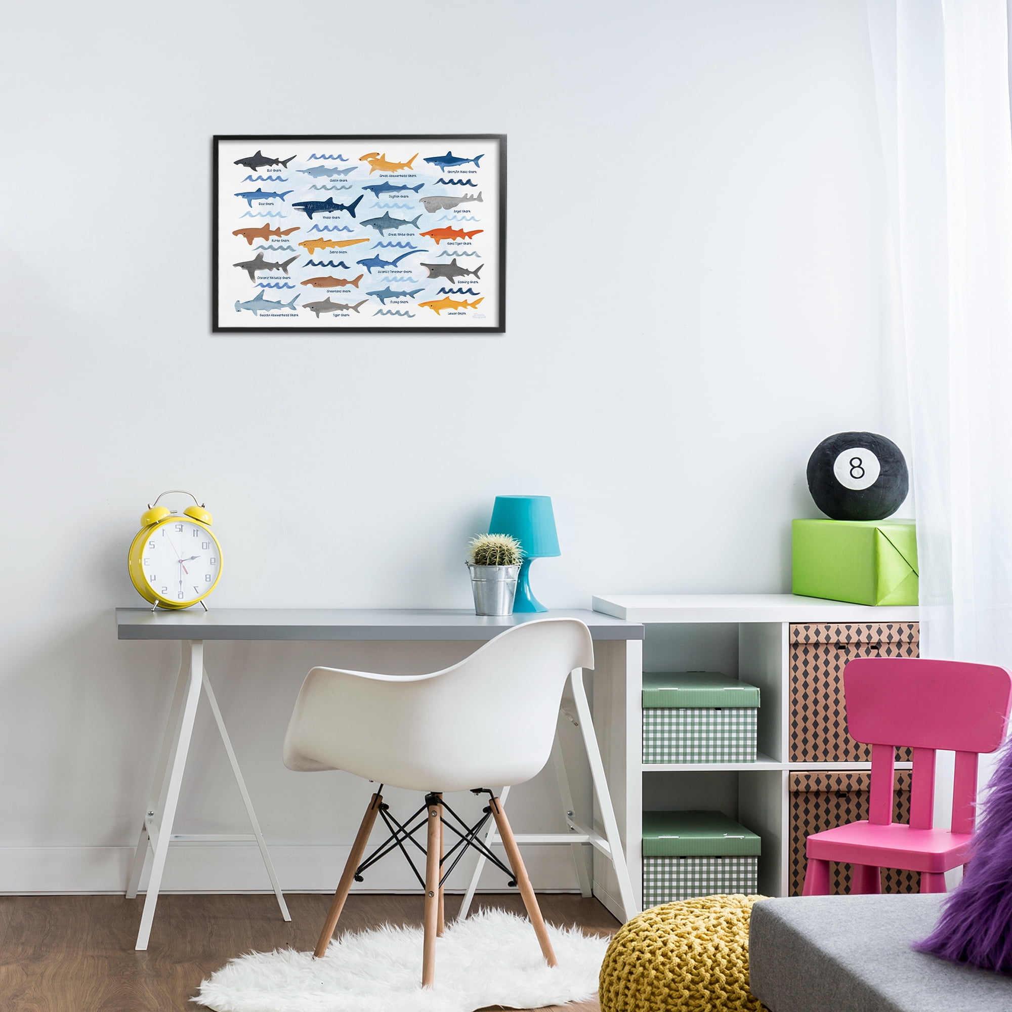 Stupell Industries Various Shark Breeds Coastal Painting Black Framed Art Print Wall Art, 24 x 16