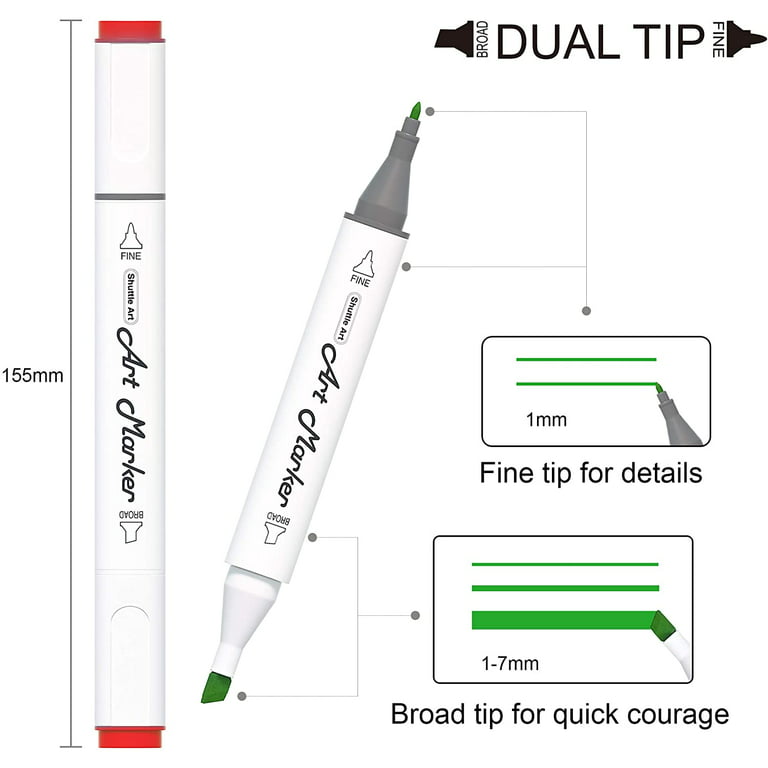 Shuttle Art Alcohol Markers Brush Tip, Dual Tip Brush & Chisel Tip Art Marker Set, 50 Colors Plus 1 Blender Permanent Marker Pens with Case Perfect