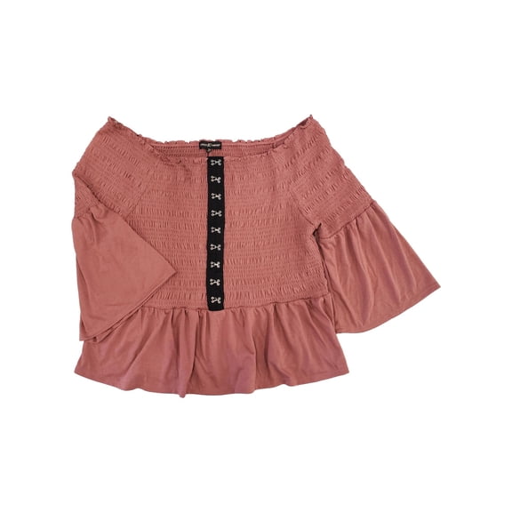 Womens Plus Size Baked Blush Ruched Hook & Eye Ruffled Shirt Top Blouse 2X