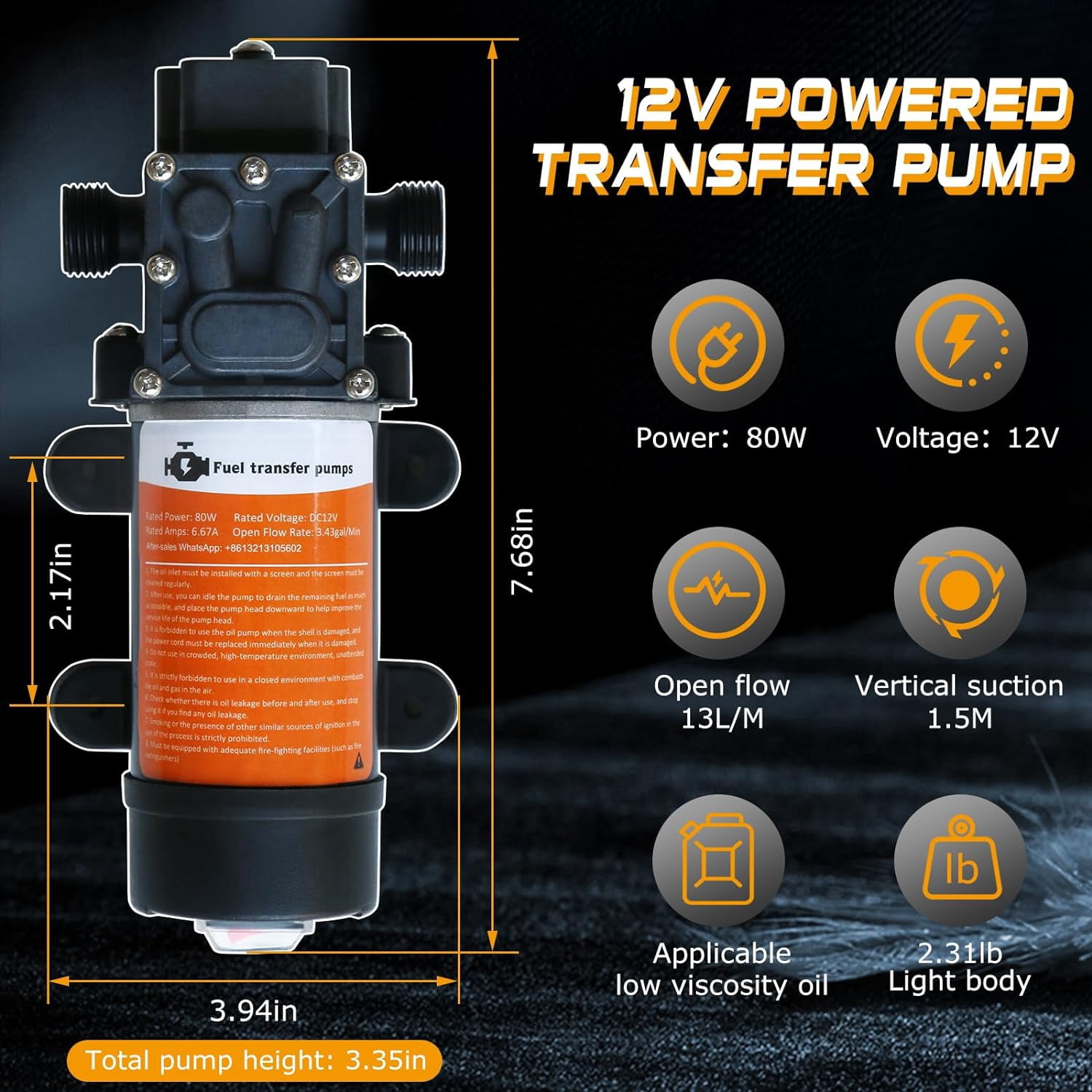 Steauty 12V 120 GPH Fuel Transfer Pump for Gas and Diesel, with 11.5 ft Power Cable, for Cars, Trucks, Boats