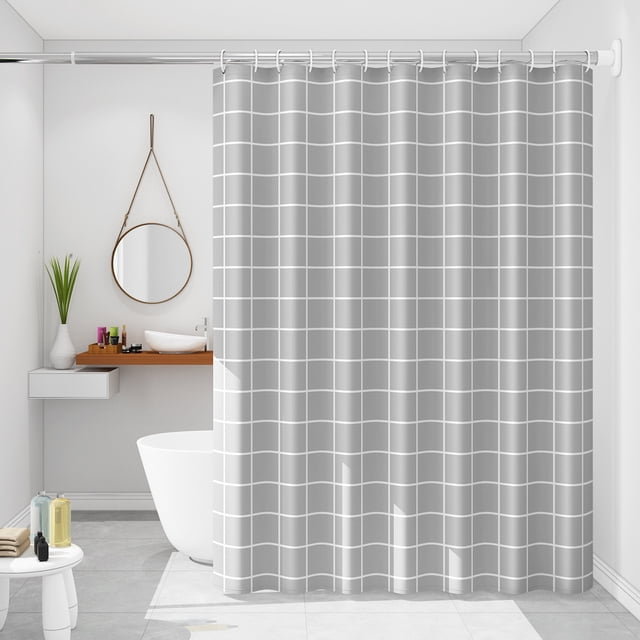 Waterproof shower curtain gray plaid single curtain without rod width 150*height 180 (with hanging ring)