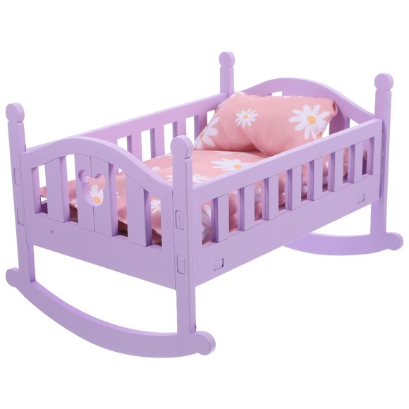 SHOWERORO 1 Set Doll Bed Dollhouse Furniture Set Violet Wood Role-playing 7.8*5.3*5.1in