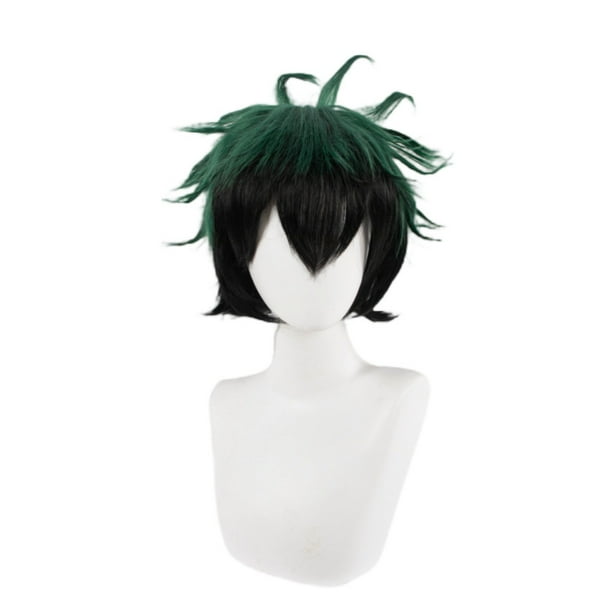 Peluca de cosplay en verde y negro degradado para Izuku Midoriya