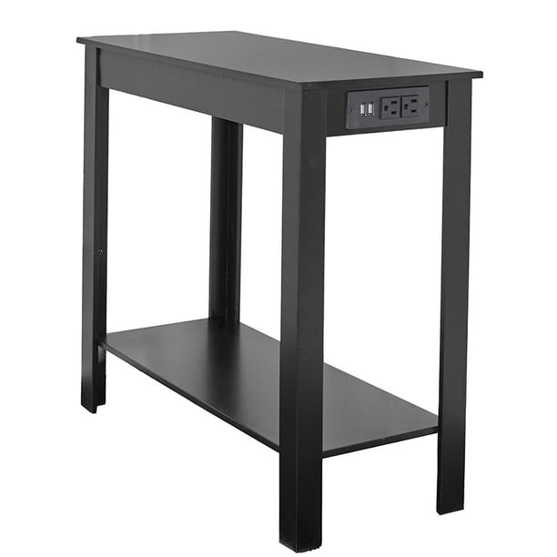 Side Table with Power Station Office End Table with Outlets Black