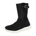 thumbnail image 2 of Women's Plush Black Mid Calf Boots Suede Fleece Lined Platform Booties Winter Warm Non Slip Work Shoes, 2 of 9