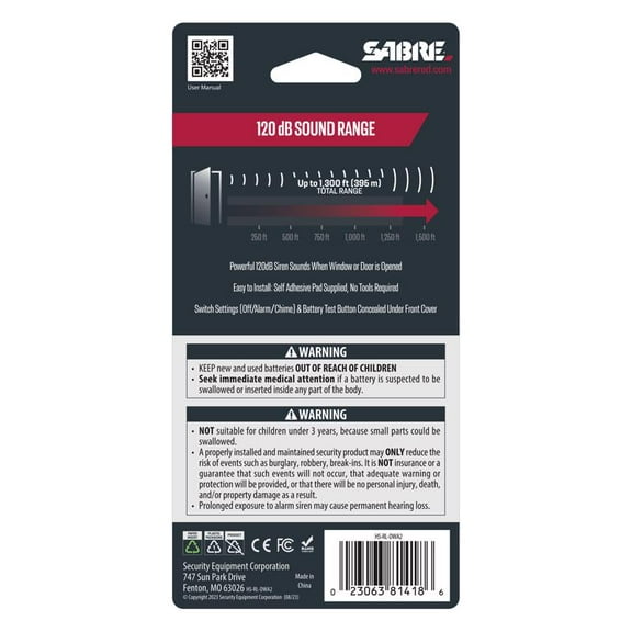 Sabre Battery Powered Indoor White Door Alarm