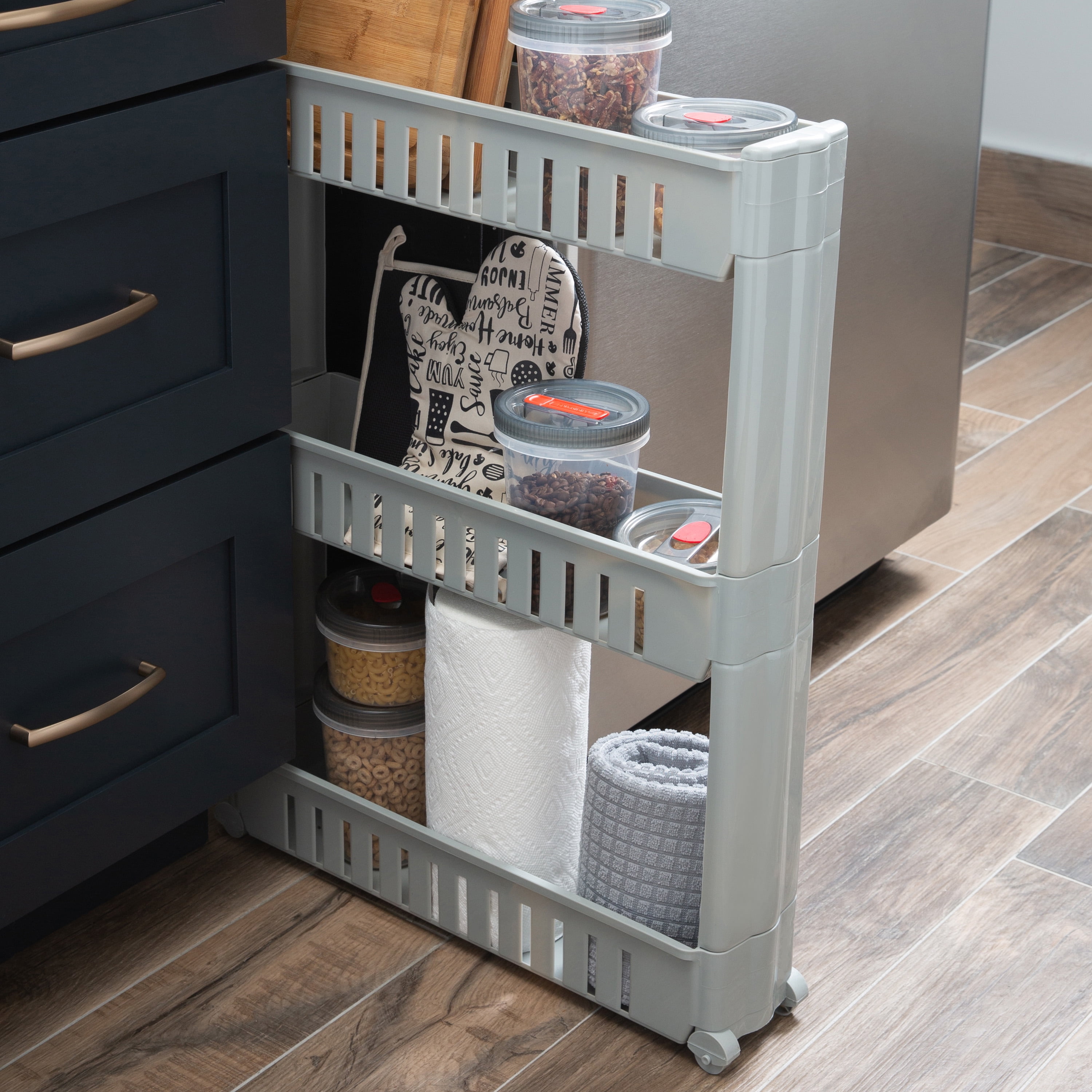 Simplify 3 Tier Slim Slide Out Storage Cart in Grey