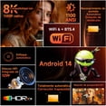 thumbnail image 2 of Magcubic 8K Compatible con Proyector Inteligente Android 14 Nativo 1080P con Enfoque Automático, 1100 ANSI, WiFi 6, Estéreo HiFi de 12W, HDR10+, Proporción de Lanzamiento 1.0:1 para Cine en Casa y, 2 of 12