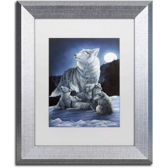 Trademark Fine Art 'Howling Lessons' Canvas Art by Jenny Newland, White Matte, Silver Frame