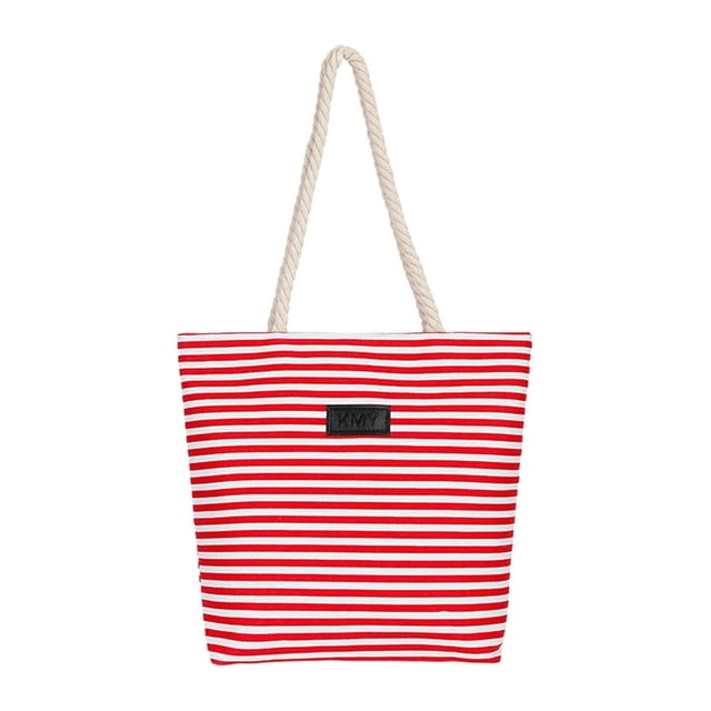 Women Tote Bag Rope Handle Large Capacity Waterproof Canvas Colorful Strip Female Shopping Tote Handbag Daily Use