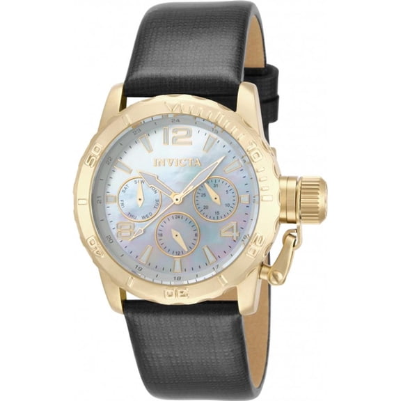 Invicta Women's Corduba 38mm Black Leather Band Steel Case Quartz White Dial Analog Watch 14798