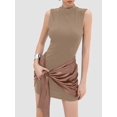 thumbnail image 6 of Women Sleeveless Bodycon Mini Tank Dresses with Ruched Wrap Tie Cover Up Skirts Camel Color XS, 6 of 7