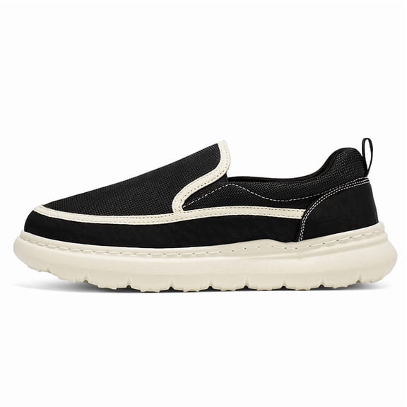 Men's Black & White Two-Tone Slip-On Casual Shoes, Lightweight Platform Loafers