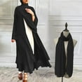 thumbnail image 2 of PMVFHDE Women's Soft Elegant Chiffon Solid Color Layered Belted Outerwear Loose Long Length Cardigan Black,M, 2 of 5