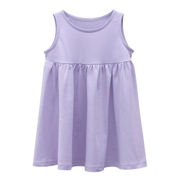 PMVFHDE Printed Summer Dress Toddler Kids Baby Girls Sleeveless Casual A Line Skater Dress For School Party Dresses,Purple,18-24 Months