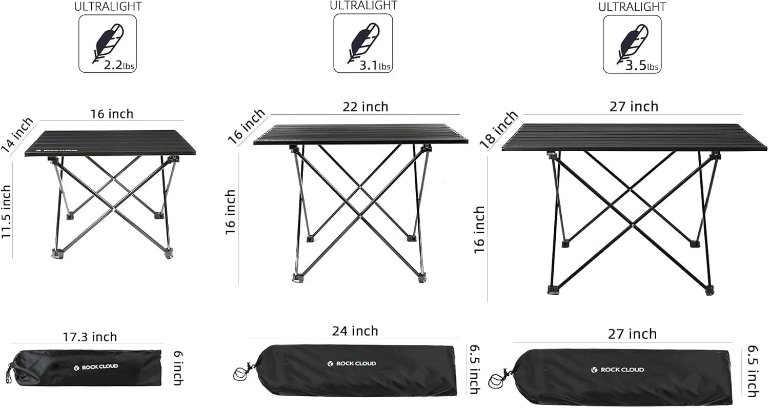 Largest Size Ultralight Folding Camping Table, Aerospace Aluminum Backpacking Table with Detachable 600D Polyester Storage Bag, Upgraded Nylon Hinges Supports 60 LBS for Hiking Fishing Beach Picnic