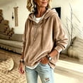 thumbnail image 5 of Dolkfu Yellow Fall Winter Tops for Women 2026 Silky Smooth Long Sleeve V-Neck Velour Hoodie Solid Soft Luxe Relaxed Fit Modern Tops Khaki,L, 5 of 6