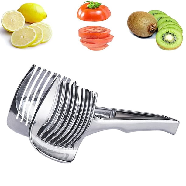 Cortador de tomates y limones de acero inoxidable, soporte para cortar frutas y verduras de piel suave, comida casera