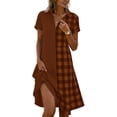 thumbnail image 3 of Horkkom Midi Dresses for Women V Neck Short Sleeve Shirt Dresses Summer Plaid Print Casual Dresses XXL, 3 of 7