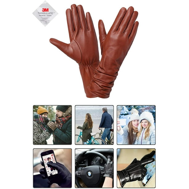 Gants en cuir véritable pour femme, en peau d'agneau importée