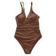 thumbnail image 4 of 2025 New Hot Mesh One Piece Swimsuit for Women Plus Size - V-Neck Sheer Mesh Tummy Control Bathing Suit with Adjustable Wide Straps, Solid Color, 4 of 5