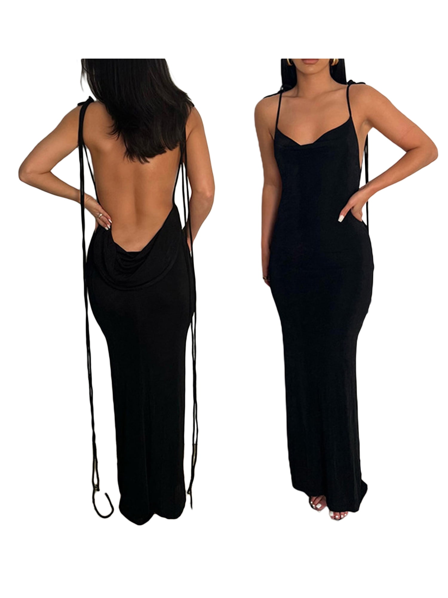 Women Backless Maxi Dress Bodycon Sexy Open Back Square Neck Going Out  Elegant Party Tank Dress Low Cut Dress