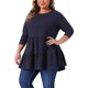 thumbnail image 4 of Blusas de peplum sueltas de manga larga y cuello redondo para mujeres de tallas grandes Agnes Orinda 2X en azul marino, 4 of 6