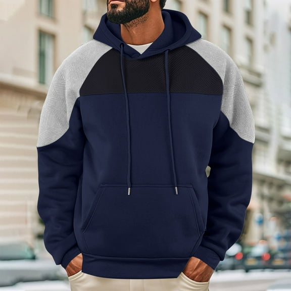 Handshe Men's Hooded Sweatshirt, Color-Block Raglan Sleeve Casual Fleece-Lined Long Sleeve Pullover, Casual Streetwear for Autumn Winter Outdoor Fashion,Plus Size