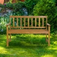 thumbnail image 3 of Topbuy 2-Person Outdoor Bench Patio Wooden Bench with Ergonomic Backrest & Armrests All-weather Acacia Wood Frame 48"x 22", 3 of 10