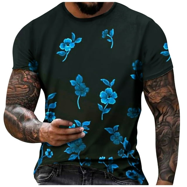 RKSTN Chemises pour Hommes Manches Courtes Mode Décontractée Col Rond Chandail Imprimé T-Shirt Manches Courtes Hauts Chemises Hawaïennes pour Hommes