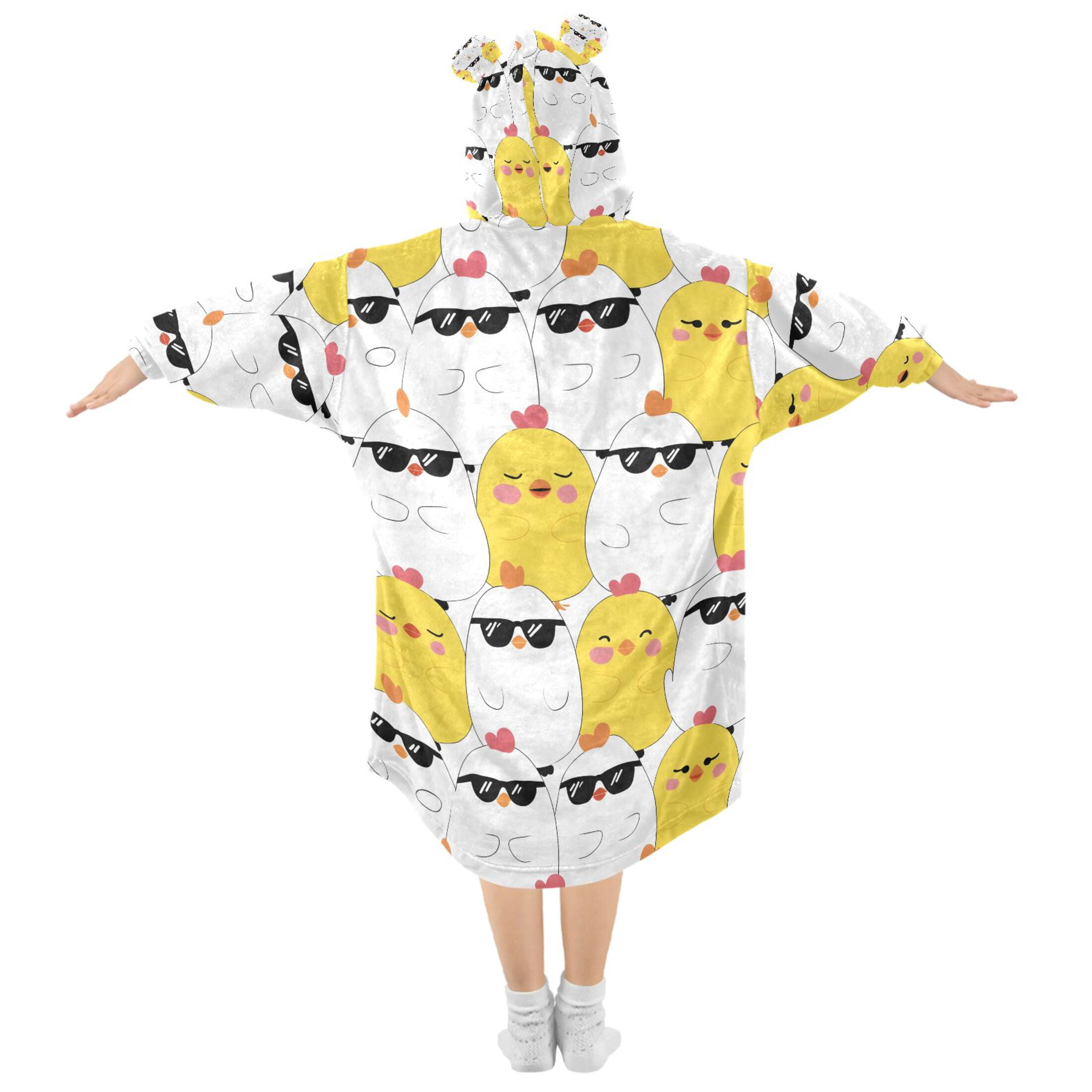 joogoo Blanket Hoodie for Cute Chicken with Sunglasses Oversize Sweatshirt 3-14 YR L